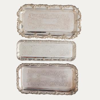 Trays 3 pcs Rococo style silverplate mid-20th century.
