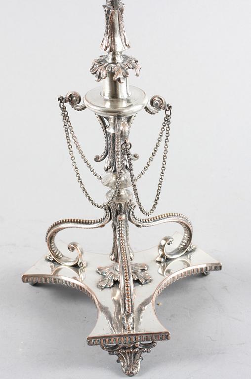 BORDSUPPSATS/LJUSSTAKE, nysilver, 1800-talets slut.