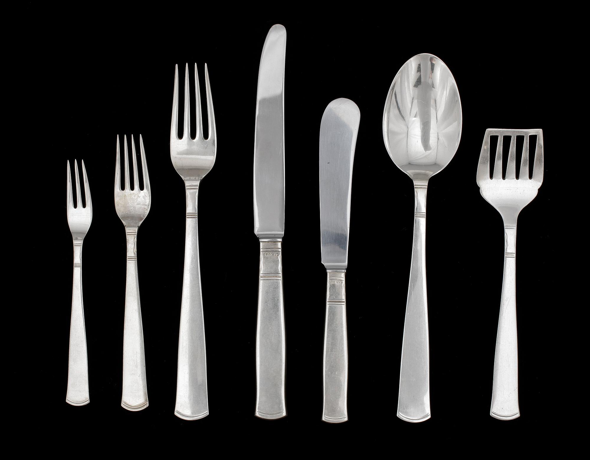 BESTICKSERVIS, 52 delar, silver. "Rosenholm", GAB Stockholm. 1950-60-tal. Total vikt ca 1700 gram.