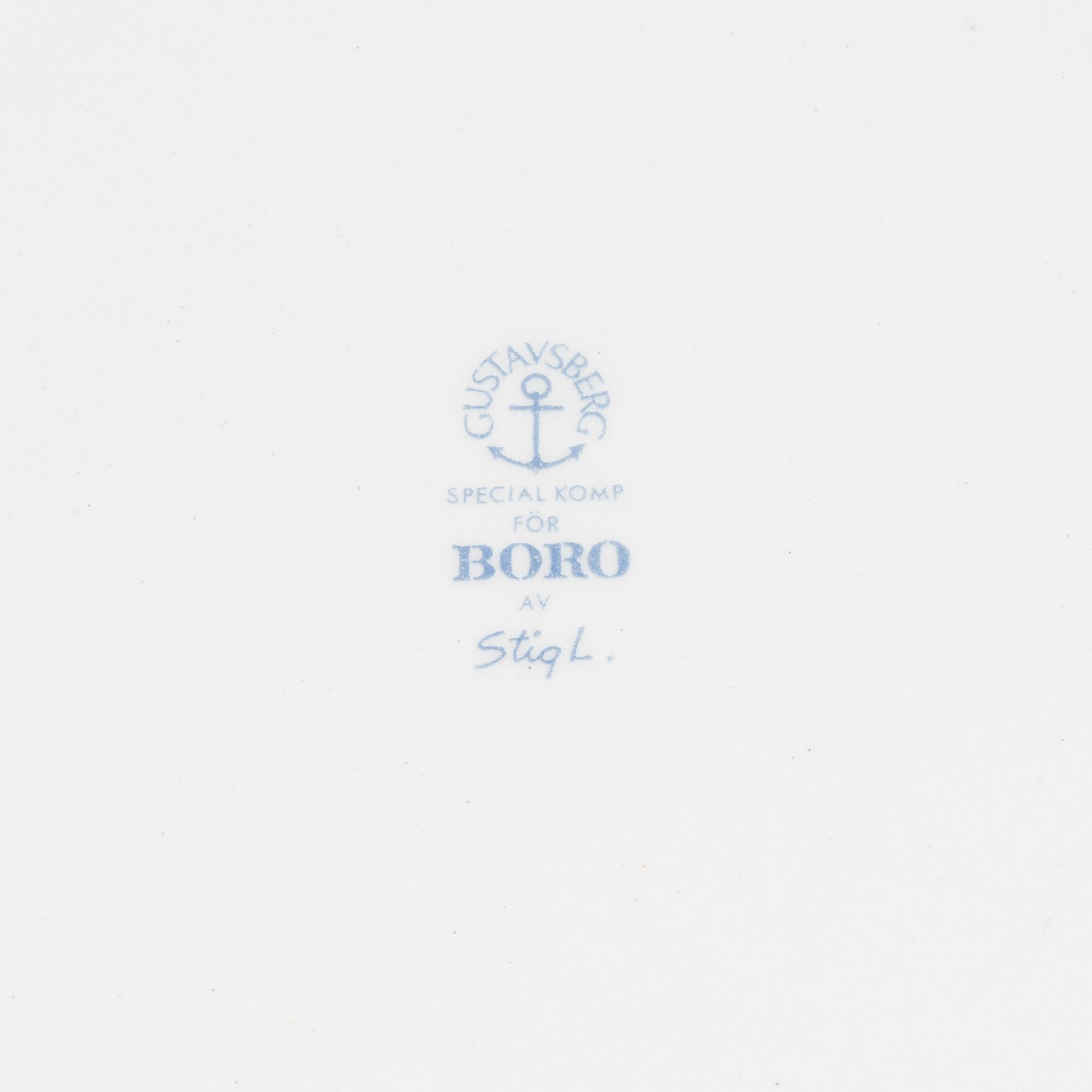 Stig Lindberg, tekoppar med fat, 8 st "Boro", Gustavsberg.