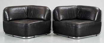 A pair of Geoffrey Harcourt chromed steel and black leather easy chairs, Artifort, Holland 1970's.