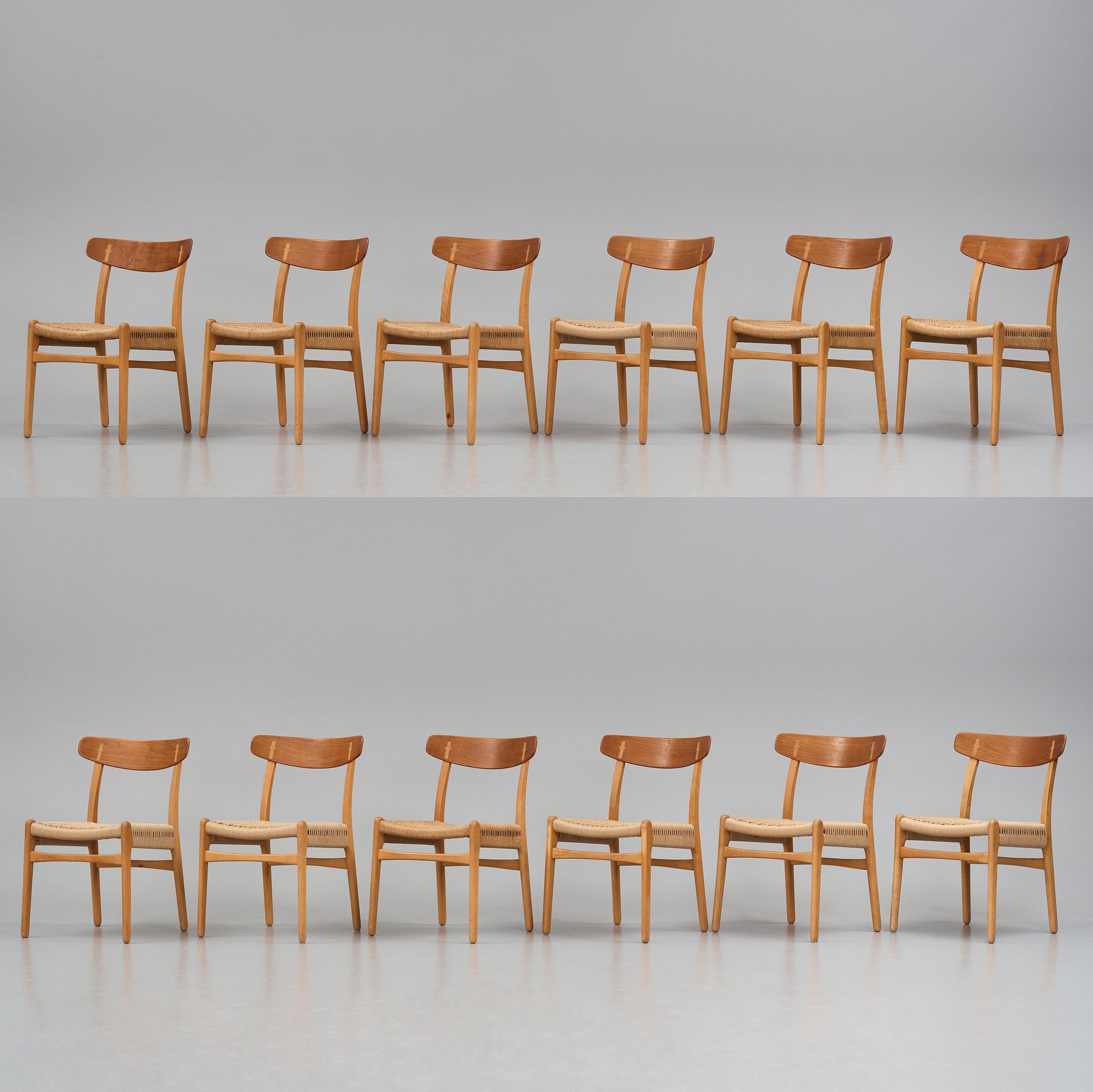 Hans J. Wegner, stolar, 12 st, "CH-23", Carl Hansen & Son, Danmark 1950-60-tal.