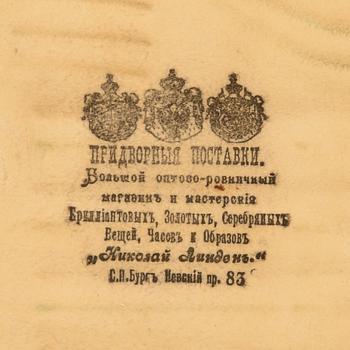 Nikolaj Pavlov, bestickuppsättning för 12, tot. 50 dlr, silver, Moskva 1908-17. Schatullet märkt Nikolai Linden.