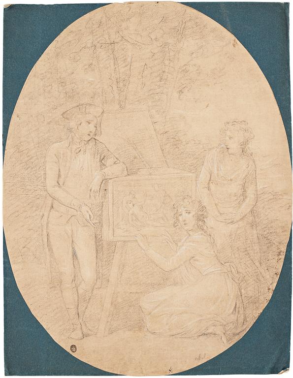 Angelica Kauffman Hennes krets, En ung herre och två unga damer med en dekorerad låda.