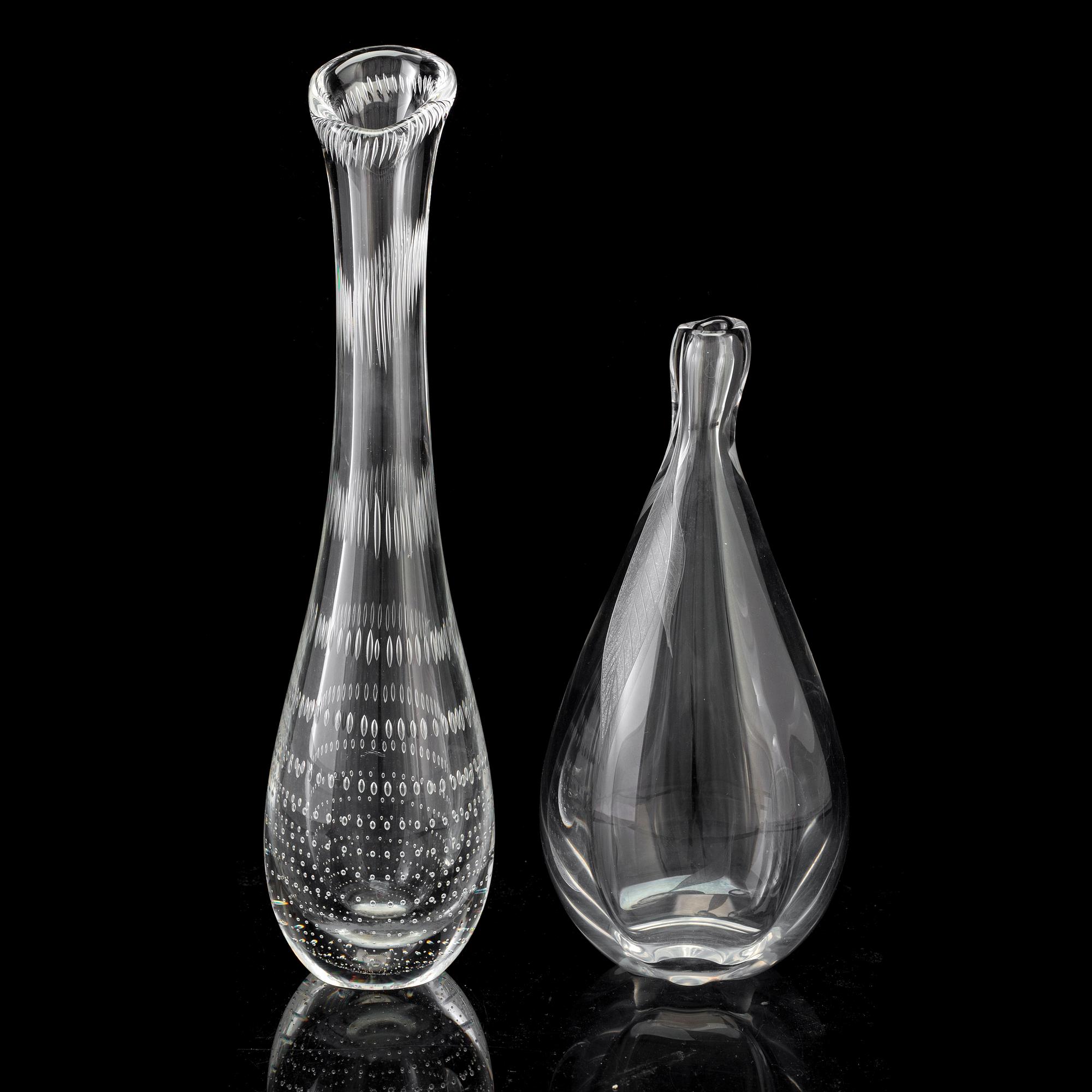 A Vicke Lindstrand glass vase and one Kosta vase, mid 20th century.