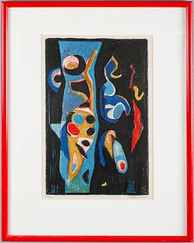 Serge Brignoni · SERGE BRIGNONI, färglitografi, signerad och daterad 1958, numrerad 59/120.