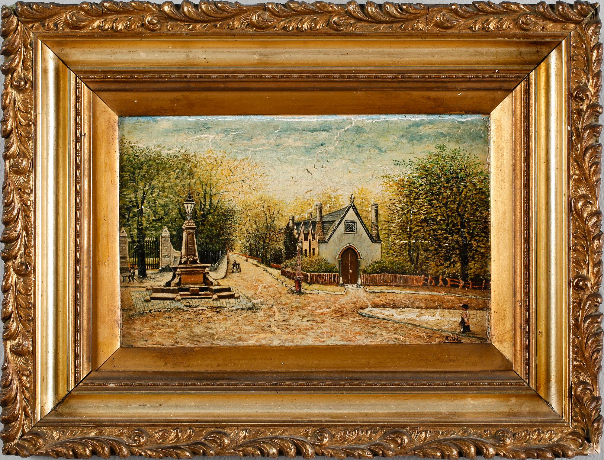 OKÄND KONSTNÄR, olja på pannå, otydligt signerad, 1900-talets första hälft.