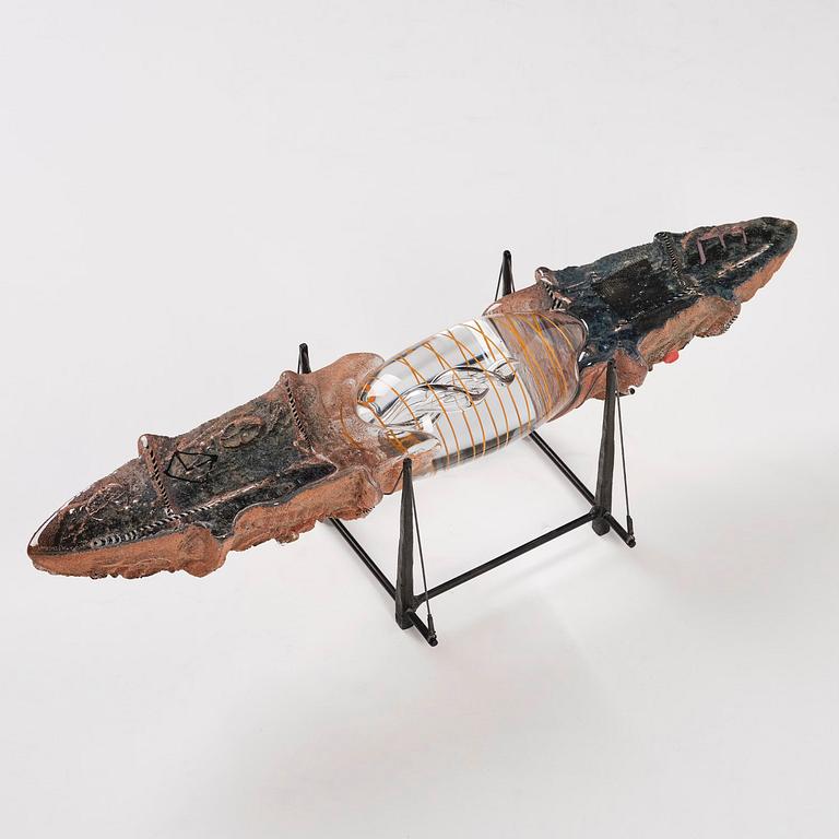 Bertil Vallien, a unique "Precious Cargo" sand-cast glass sculpture of a boat, Kosta Boda, Sweden, 1987.