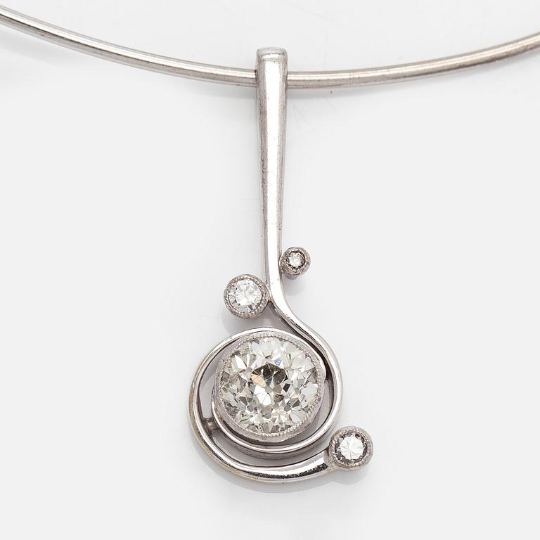 Pendant, old-cut diamond circa 1.40 ct, 18K white gold. A. Tillander, Helsinki 1971.