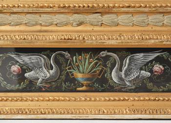 A late Gustavian giltwood and gouache-inset mirror attributed to Hedberg & Lindblad, (Stockholm 1802-05).