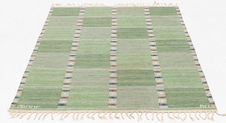 Barbro Nilsson, a carpet, 'Falurutan grön I', flat weave, c 188,5 x 118 cm, signed AB MMF BN.