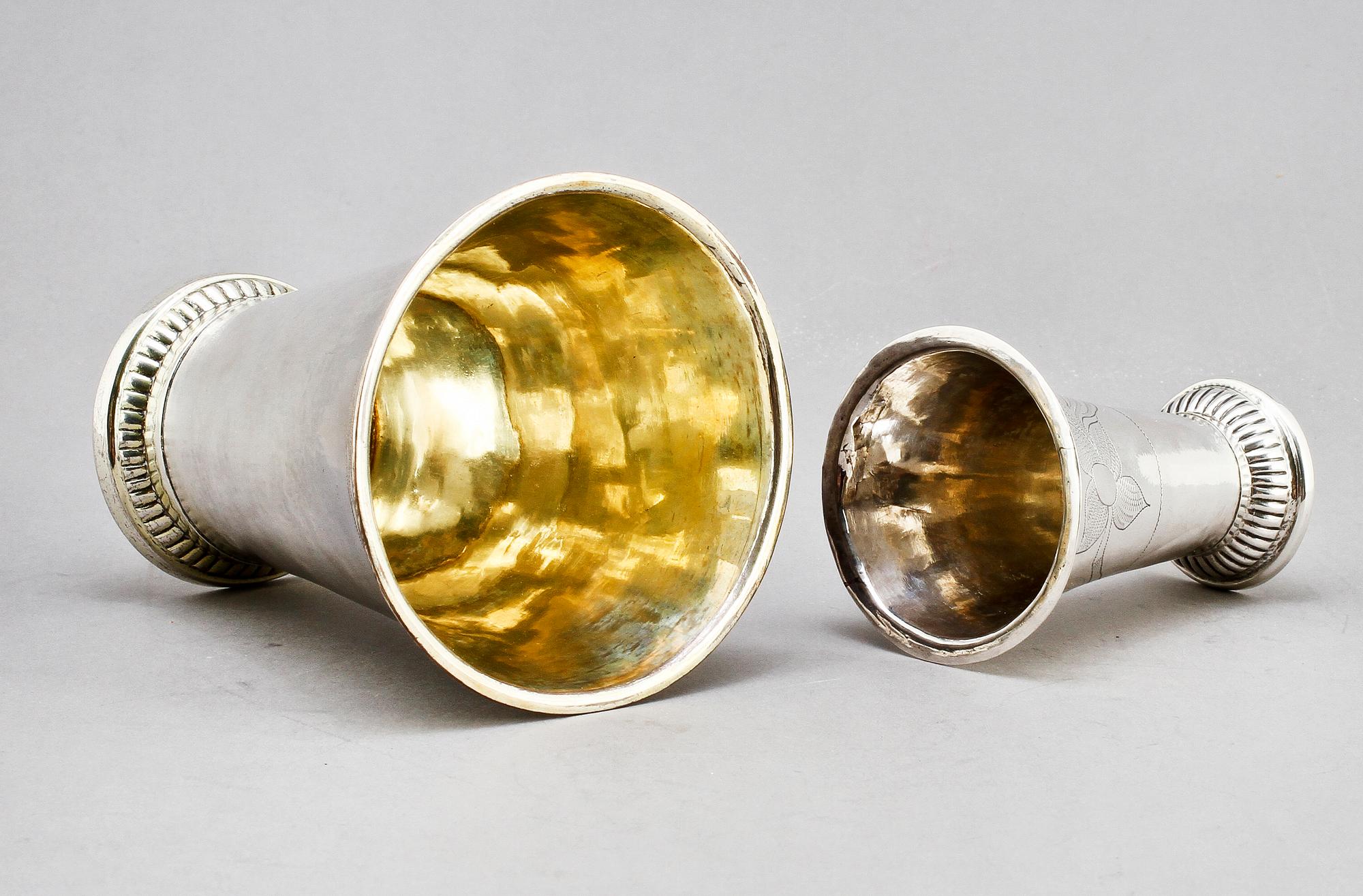 BÄGARE, 2 st, silver, bl a Tornberg, Linköping, 1801. Tot. v. 150 g.