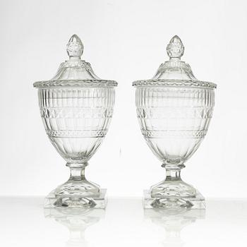 A pair of glass bonbonnières, probably Ireland. 19th century.