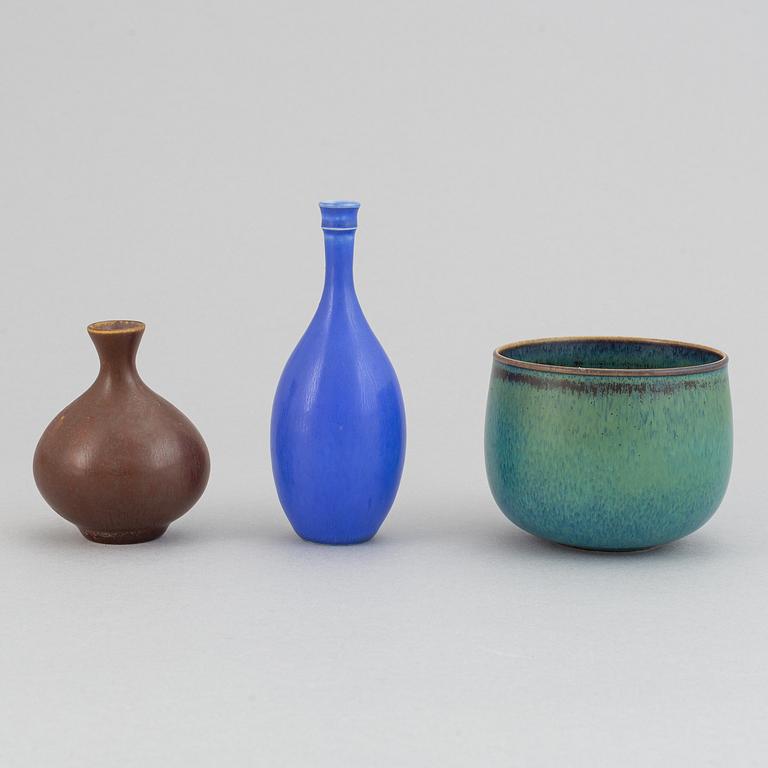 Stig Lindberg, a stoneware vase and a bowl and Berndt Friberg, a stoneware vase for Gustavsberg.