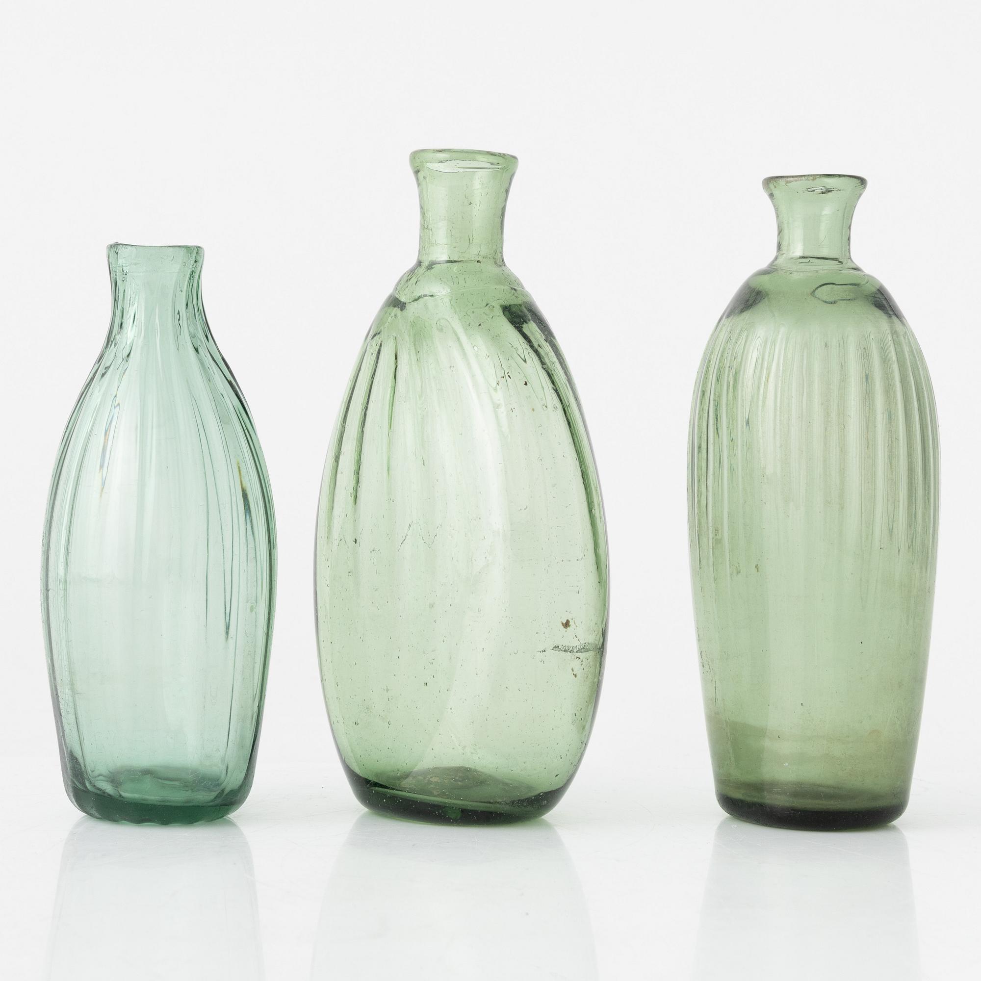 A set of three 'Waldglas' flasks, presumably 18th Century.