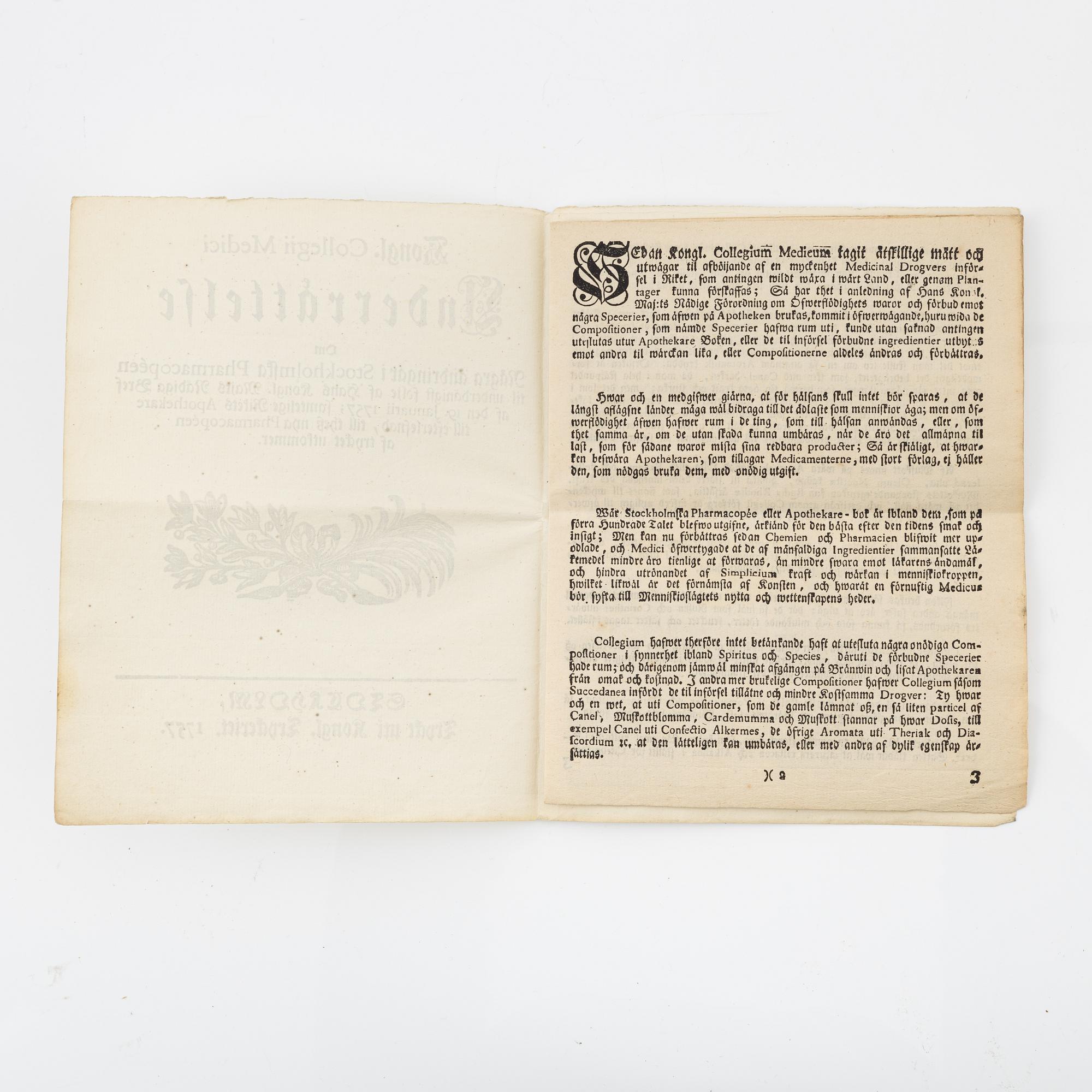 The first Swedish Pharmacopoeia, 1686.