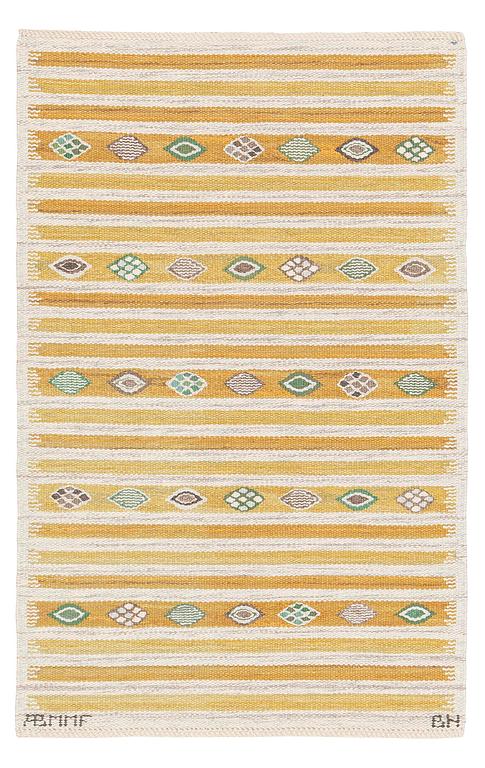Barbro Nilsson, a carpet, 'Hjortron', flat weave, c. 137 x 87 cm, signed AB MMF BN.
