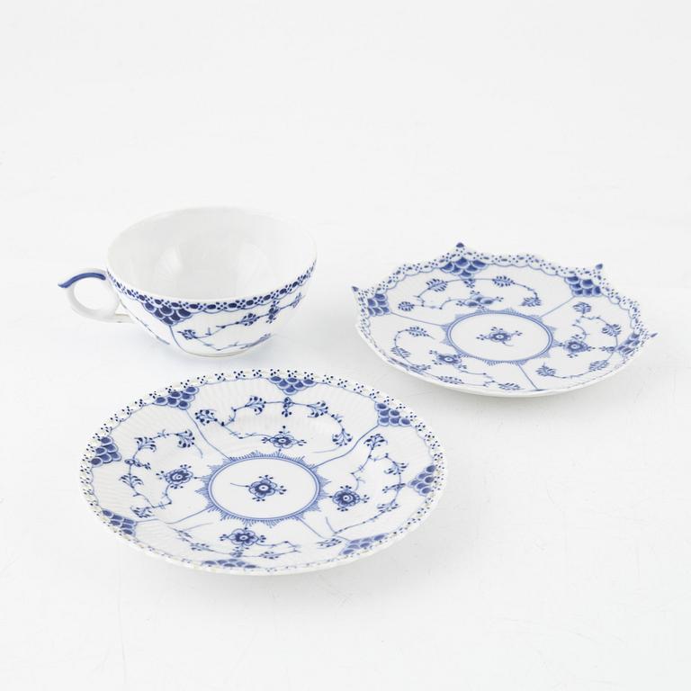 Royal Copenhagen, 76 porcelain service parts, 'Musselmalet Full Lace and Half Lace', Denmark.