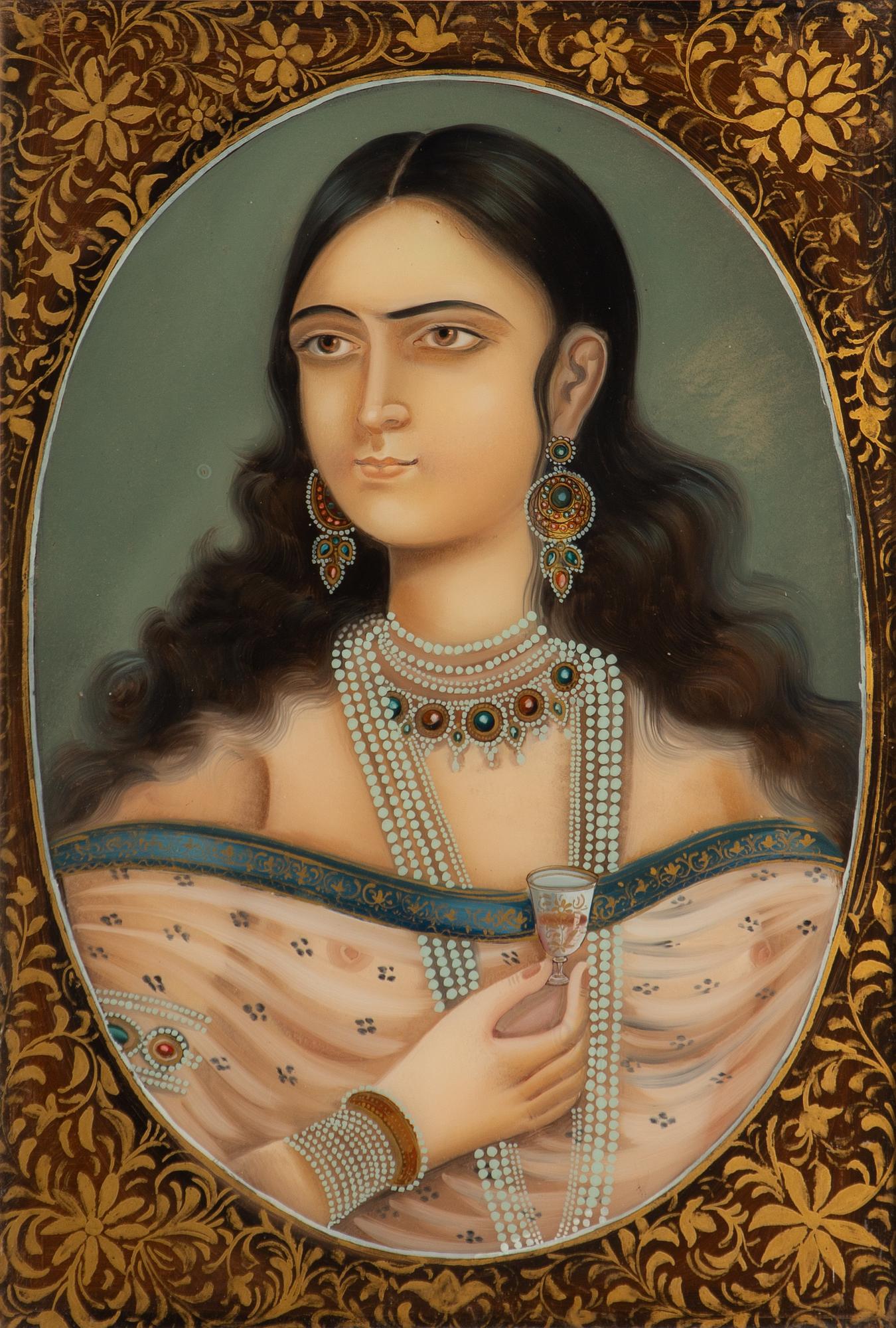 A Persian (Iranian) reverse glass painting, late Qajar dynasty.