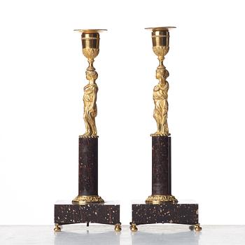 A pair of late Gustavian candlesticks, early 19th century.