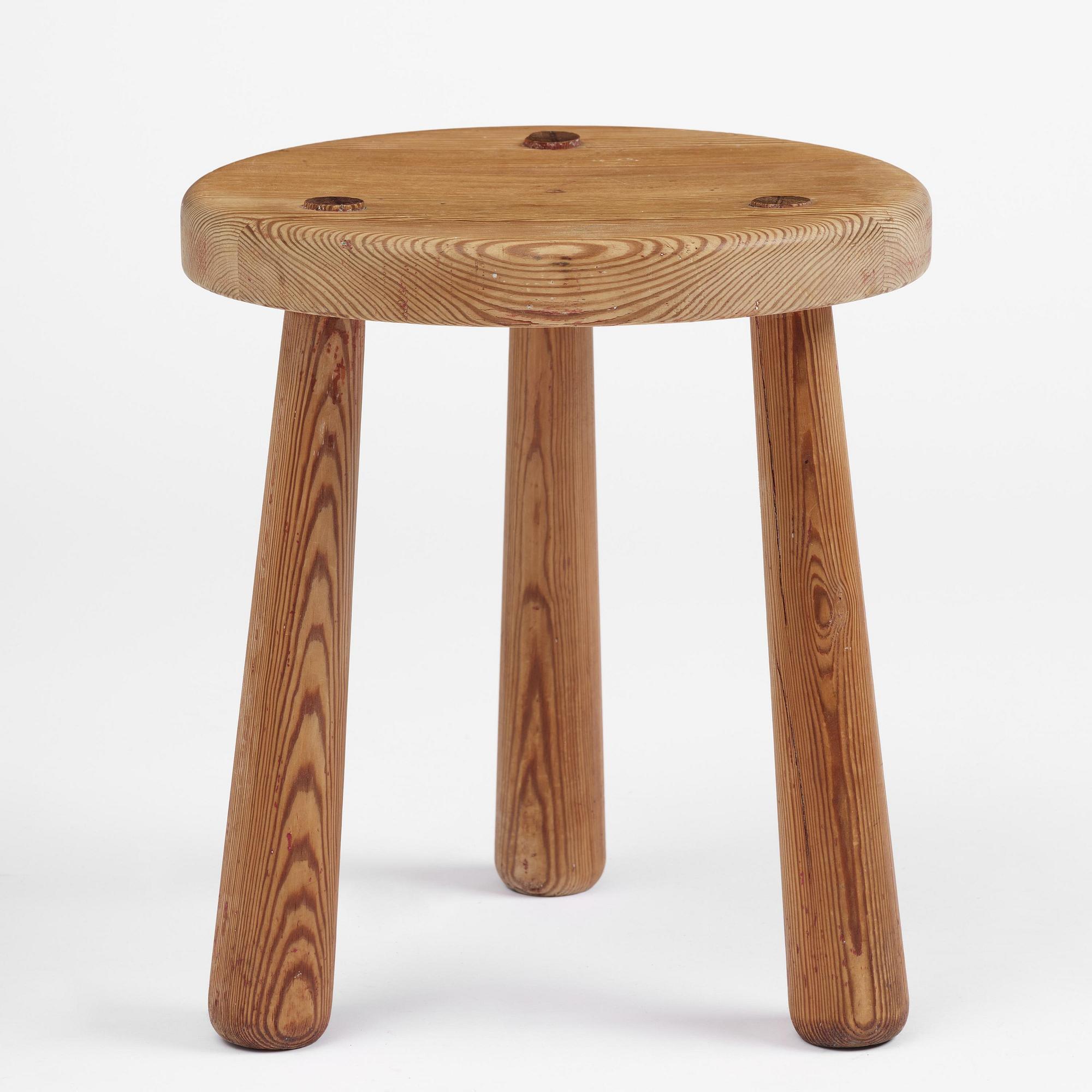 Axel Einar Hjorth, a stained pine "Skoga" stool, Nordiska Kompaniet, Sweden, 1930s.