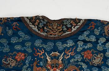 A Chinese embroidered silk robe, Qing dynasty, 19th Century.