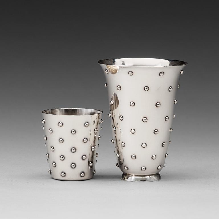 Sigvard Bernadotte, a sterling vase and beaker, Georg Jensen, Copenhagen 1945-77.