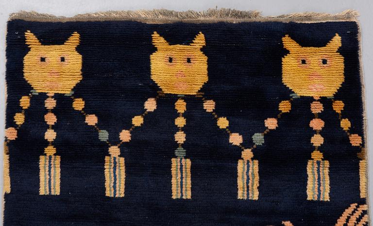 PILLAR RUG, an old Chinese, possibly Ningxia, ca 236,5-237 x 76,5 cm (as well as ca 1 cm flat weave at the ends).