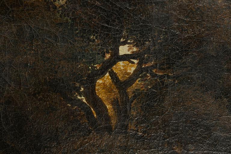 Okänd konstnär, tidigt 1800-tal, Pastoralt landskap med figurer vid bäck.