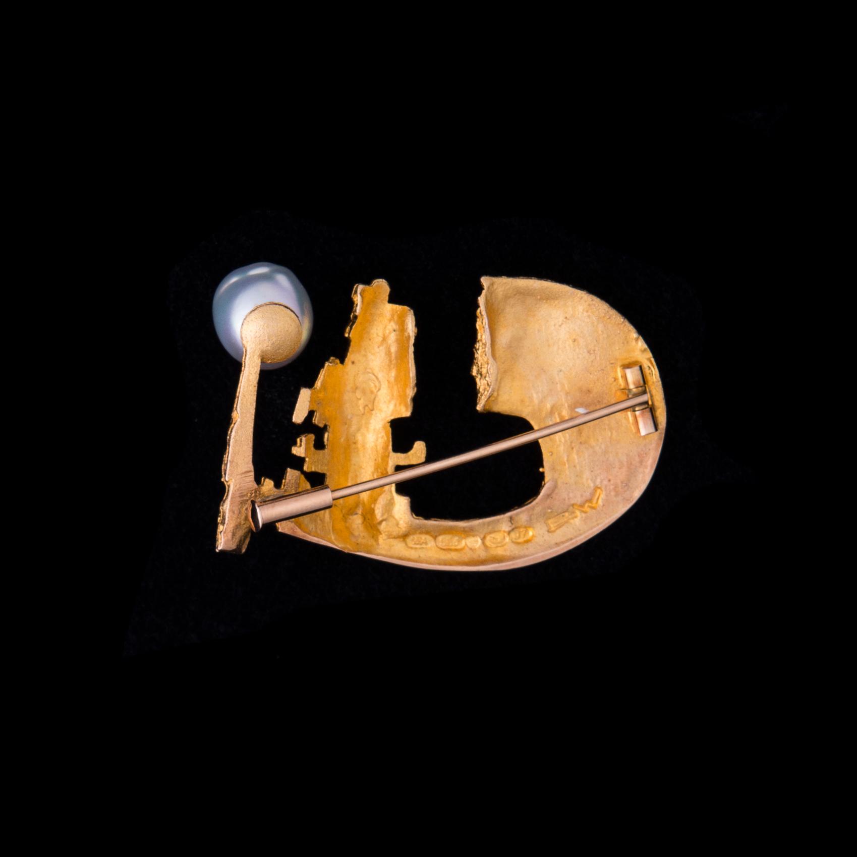 BROSCH, 14K guld, pärla. Björn Weckström, Lapponia 1968. Vikt ca 8,9 g.