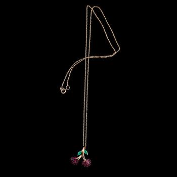 HÄNGE, 10 k guld, rubiner och smaragder.