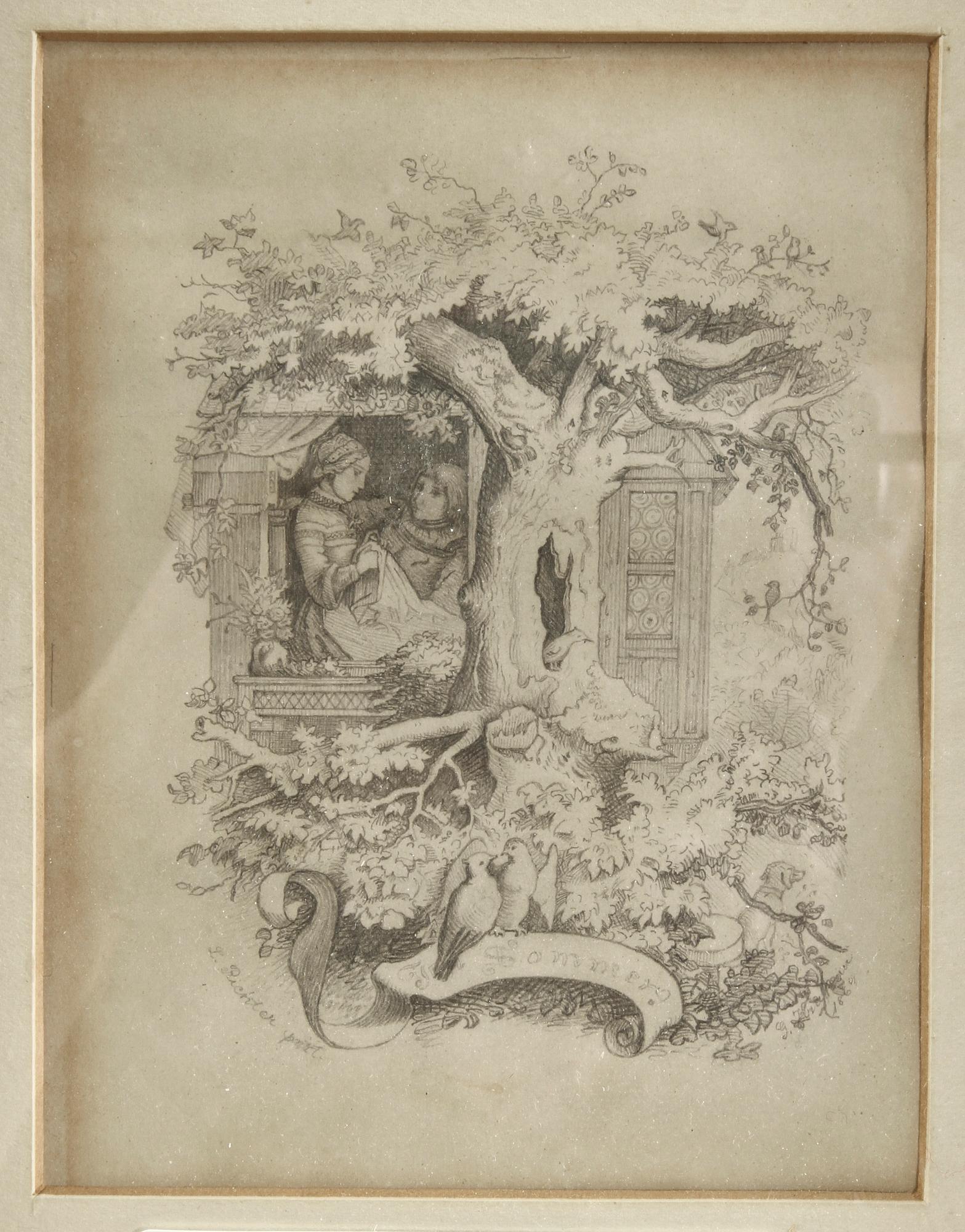 (klart) LUDWIG RICHTER, teckning, sign, 1800-tal.