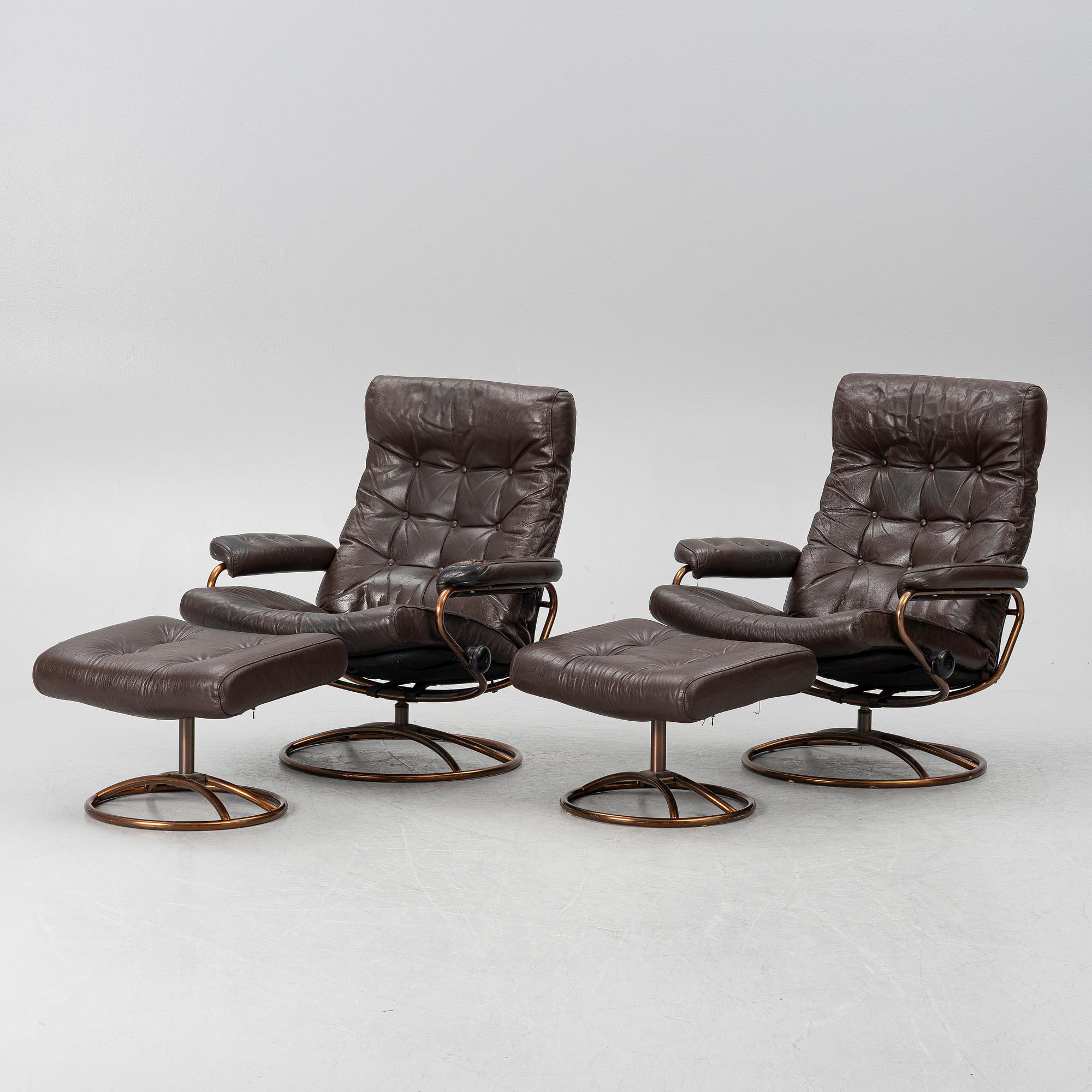 Armchairs, a pair, Stressless, Ekornes, later part of the 20th century.