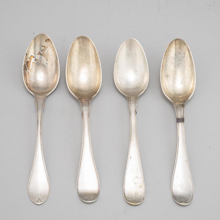 A set of four silver spons, among others mark of Pehr Zethelius, Stockhom 1797.