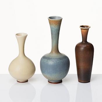 Berndt Friberg, a set of three stoneware vases and a bowl, Gustavsbergs studio, Sweden 1964-76.