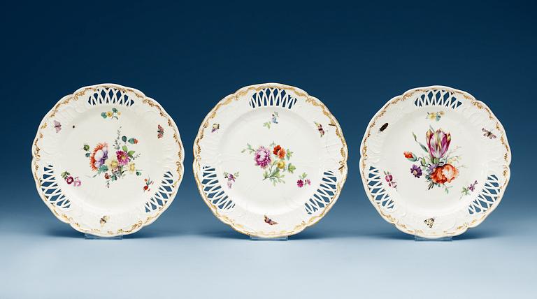 A set of 11 Berlin dessert dishes, 18th Century.