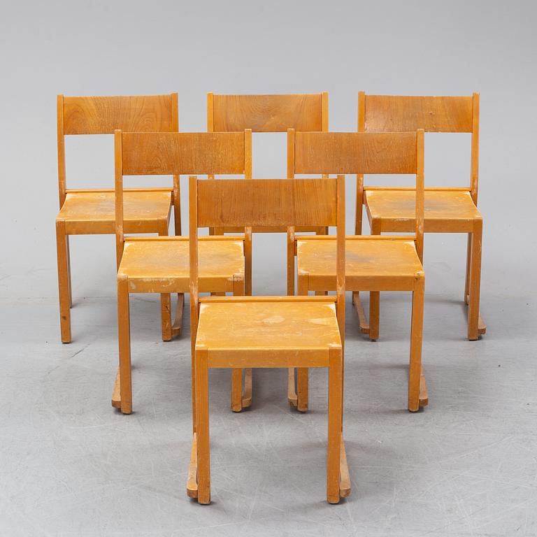 Six birch chairs by Sven Markelius, mid 20th Century.