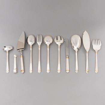 CHRISTOFLE 123-piece Aria Gold Ring Silver Plated Cutlery Set for Twelve persons.