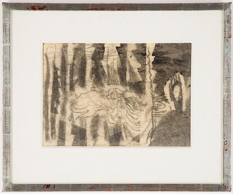 Siri Derkert, ink and charcoal on paper, signed.