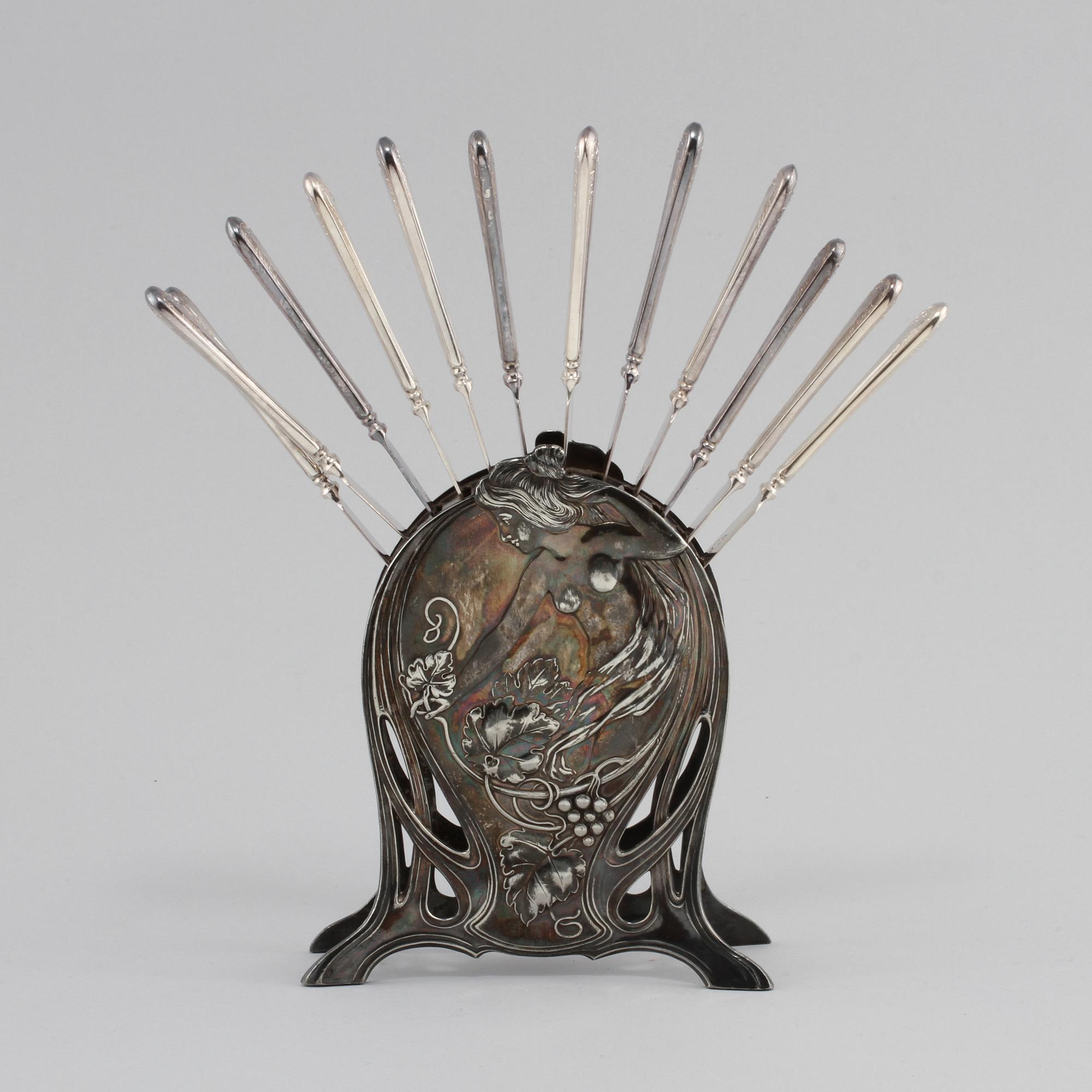 KNIVSTÄLL, vitmetall, Wurttembergische Metallwarenfabrik, WMF, jugend, omkring 1900.