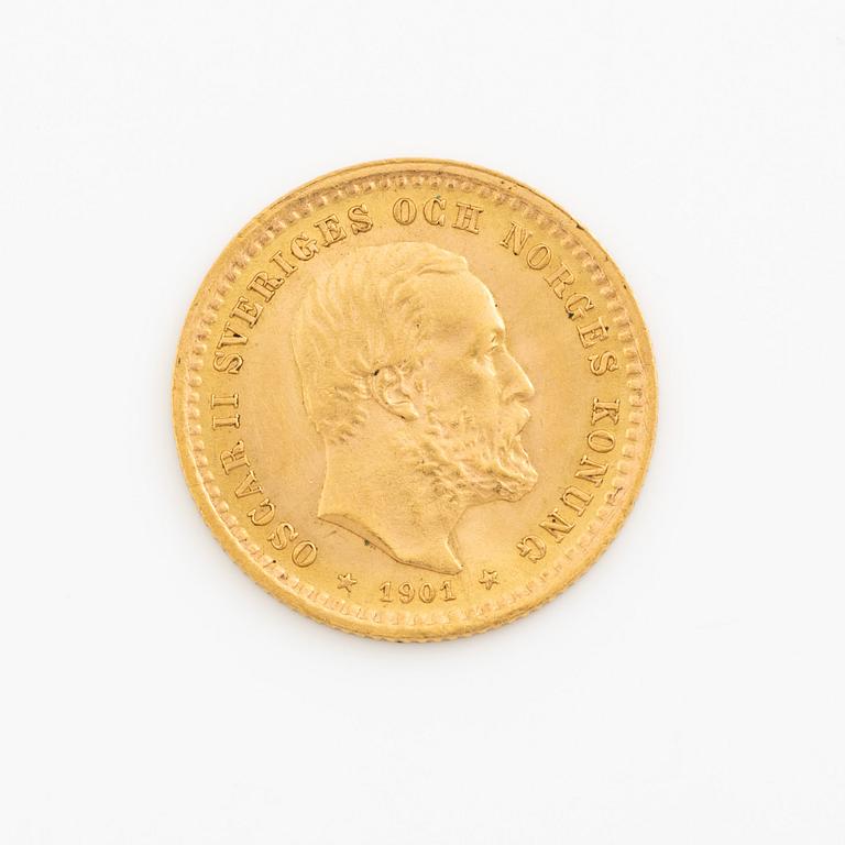 Gold coin, Sweden, Oscar II 5 kr, 1901.