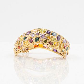 Armring, 18K gold with coloured gemstones, Italy.