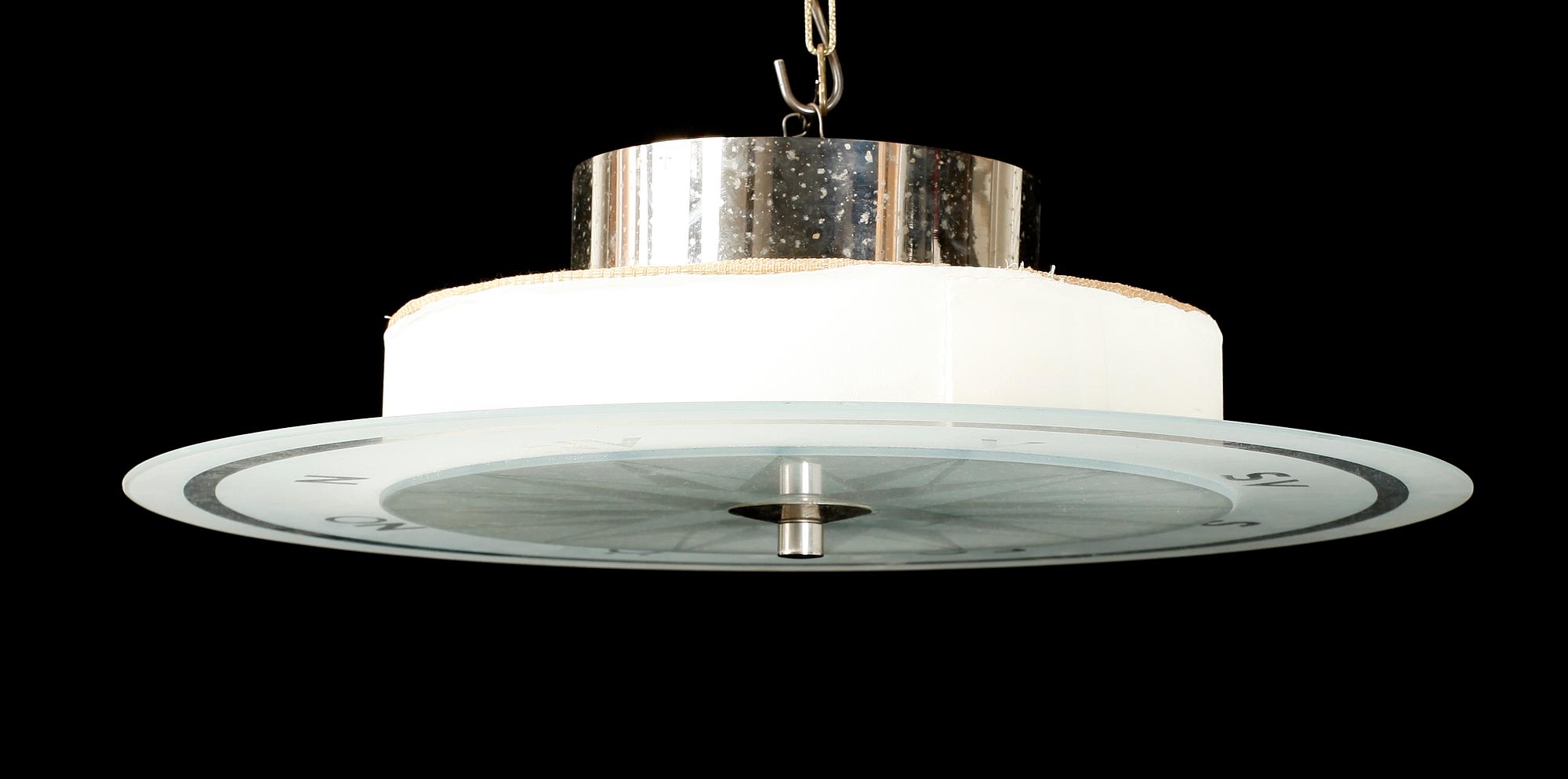 TAKPLAFOND, metall och glas, 1930-/1940-tal. Diam 63.