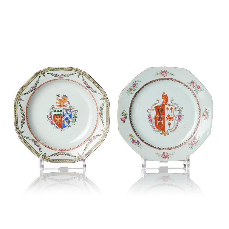 Two famille rose armorial dishes, Qing dynasty, Qianlong (1736-95).