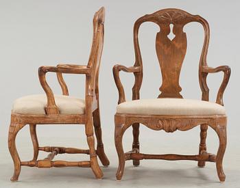 Two matched Swedish Rococo 18th century armchairs.