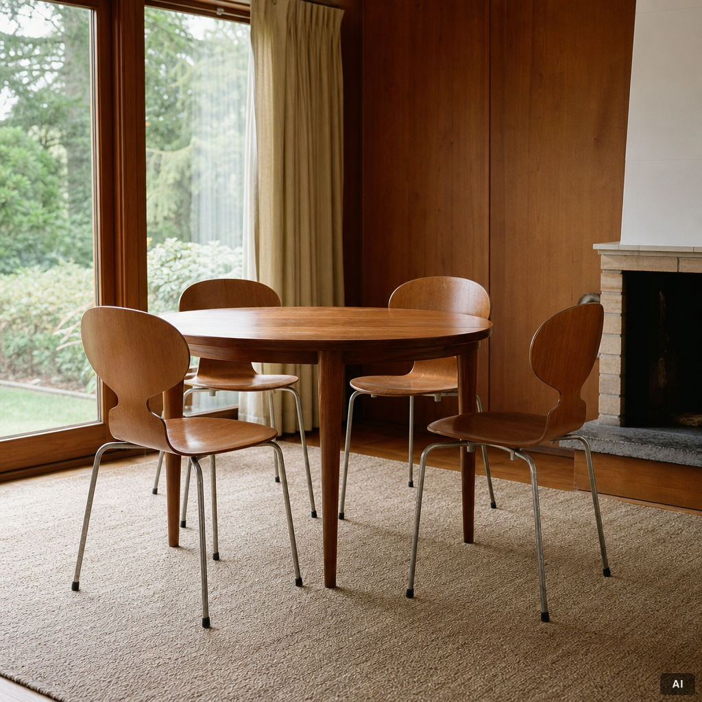Arne Jacobsen, four 'Ant' chairs, Fritz Hansen, Denmark, 1950s/60s.
