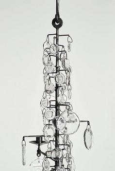 Erik Höglund, ljuskrona för 16 ljus, Boda glasbruk och smide, 1960-70-tal.