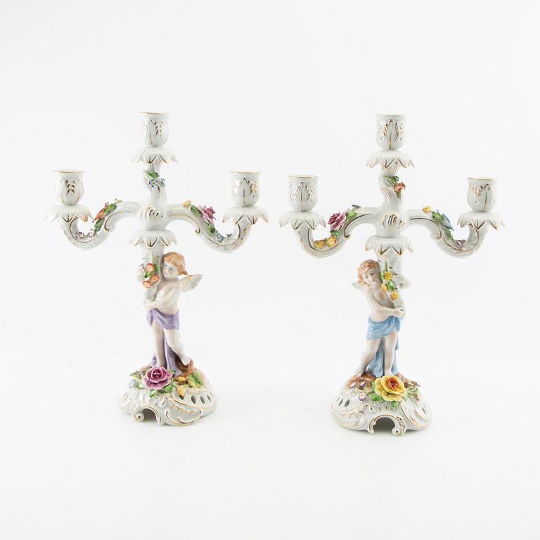 Candelabras two pairs Schmierholz Germany mid-20th century porcelain.