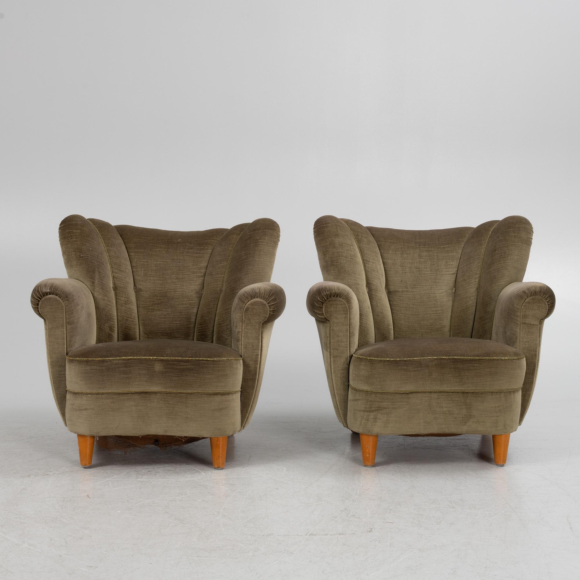 A pair of easy chairs, 1940s.