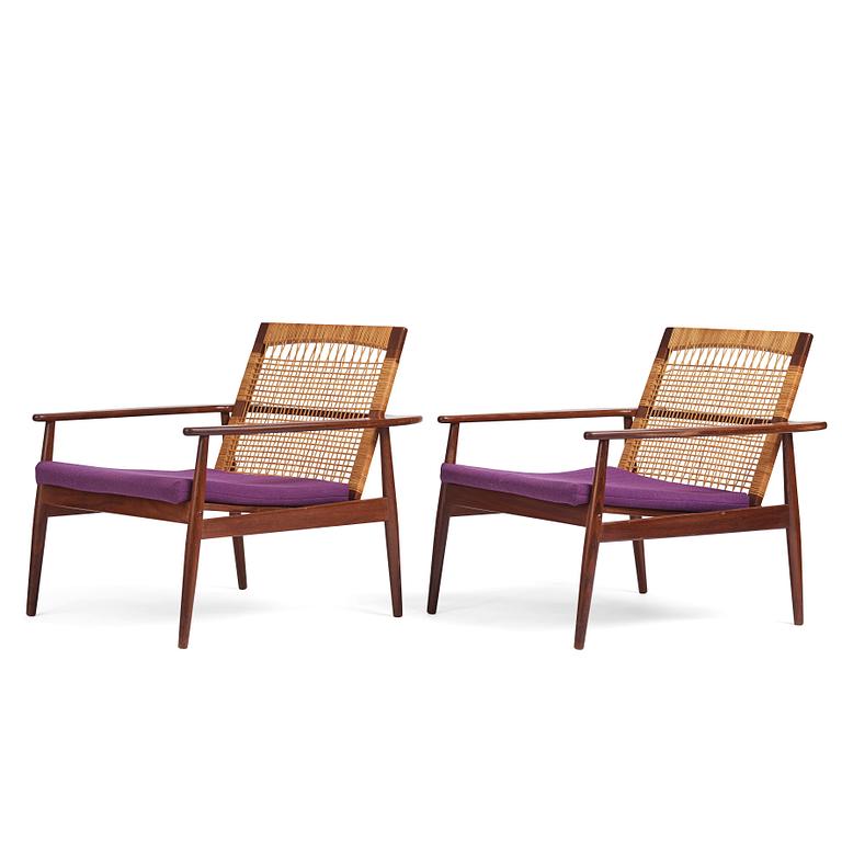 Hans Olsen, a pair of model '519' easy chairs, Juul Kristensen, Denmark, 1950's.